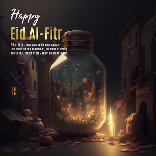 Un'illustrazione di un barattolo con una candela all'interno che dice happy eid al - fit.