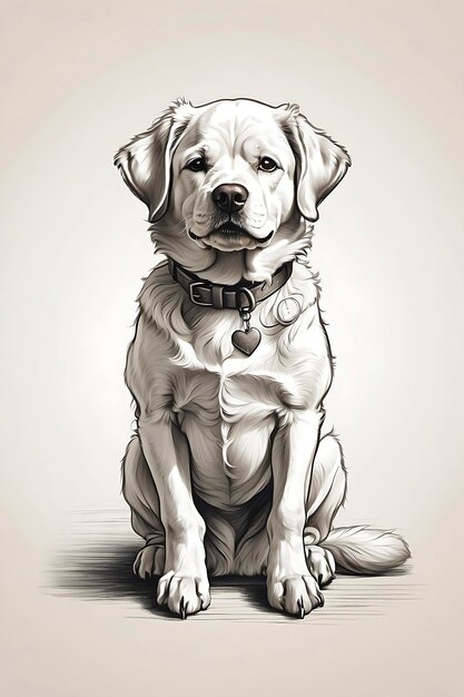 Un'illustrazione di un cane fatto a mano da colorare e un adorabile labrador seduto su uno sfondo bianco realista