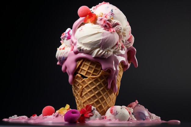 Un'illustrazione di un delizioso cono gelato Generative Ai