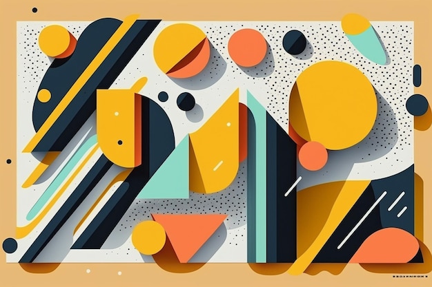 Un'illustrazione di un disegno geometrico con diverse forme e colori.