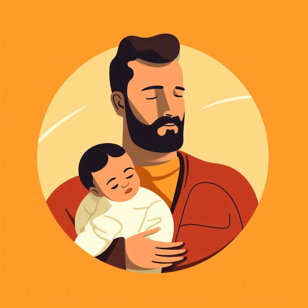 Un'illustrazione di un padre che tiene in braccio un bambino