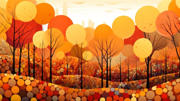 un'illustrazione di un paesaggio autunnale con molti alberi