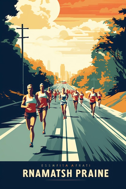 un'illustrazione di un poster per una maratona con le parole maratona su di esso