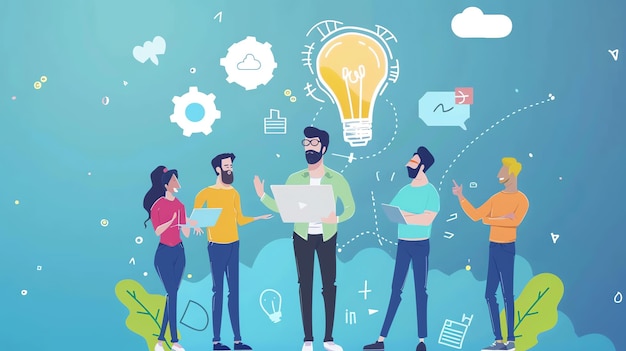Un'illustrazione di un team diversificato di persone che lavorano insieme su un progetto