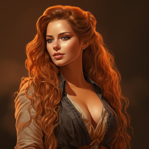 un'illustrazione di una bella donna rossa con i capelli lunghi
