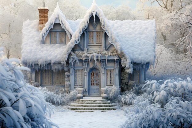 un'illustrazione di una casa coperta di neve