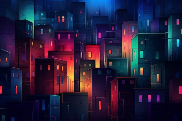 un'illustrazione di una città di notte