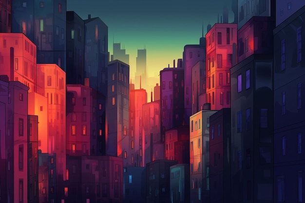 un'illustrazione di una città di notte
