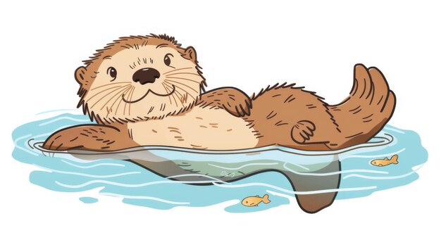 Un'illustrazione di una dolce lontra marina che gioca nell'acqua Questa è un'illustrazione grafica piatta impostata in uno stile di design piatto