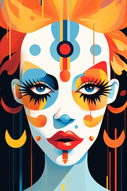 un'illustrazione di una donna con trucco colorato sul viso