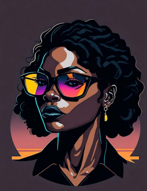 Un'illustrazione di una donna nera con occhiali da sole nel profilo