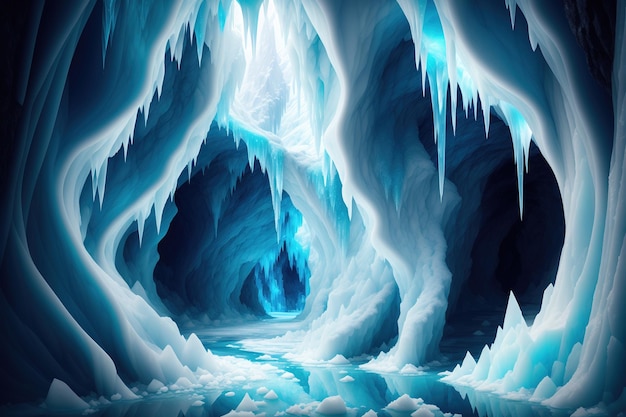 Un'illustrazione di una grotta con ghiaccioli e ghiaccioli