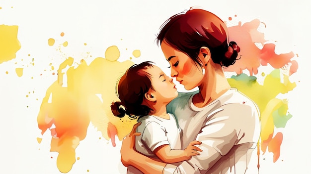 Un'illustrazione di una madre che abbraccia amorevolmente sua figlia IA generativa