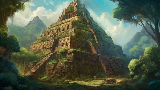 Un'illustrazione di una piramide fatta dal popolo Maya del Perù.