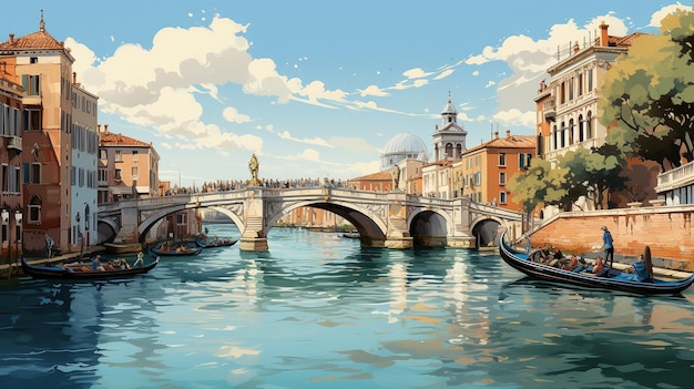 Un'illustrazione di Venezia una città splendida città di ponti carnevali gondolieri e amore Italia