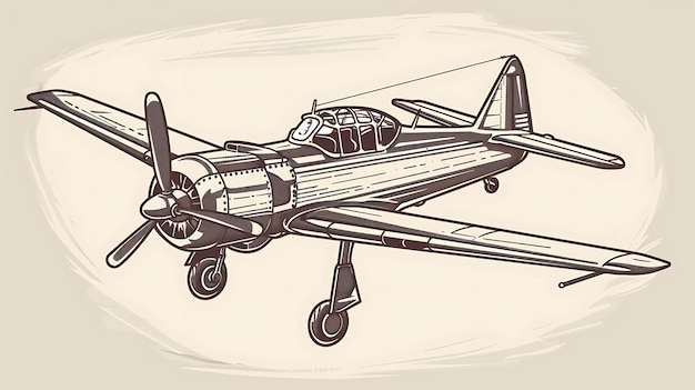 Un'illustrazione digitale di un aereo d'epoca in uno stile di disegno a righe semplici