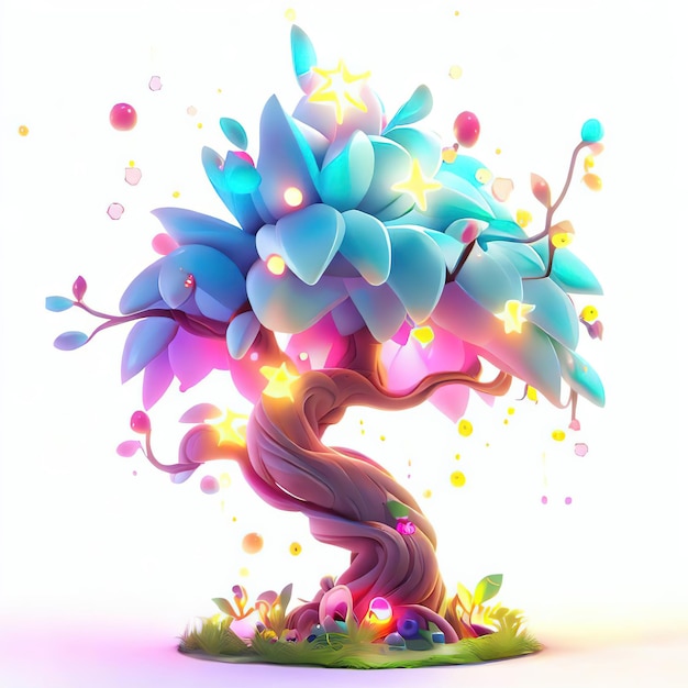 Un'illustrazione digitale di un albero con un fiore su di esso