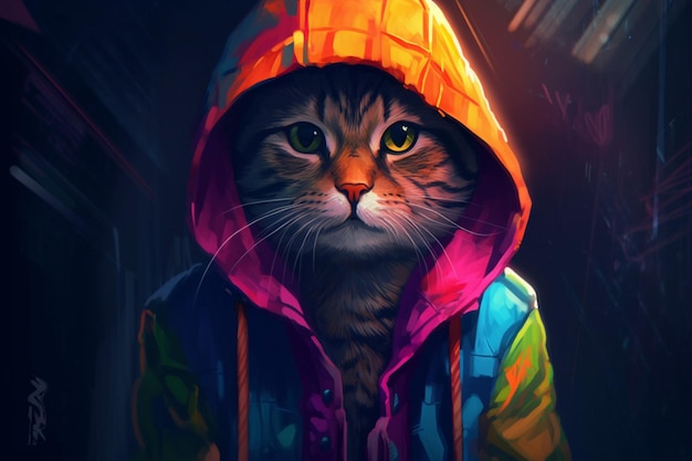 Un'illustrazione digitale di un gatto che indossa un cappello e