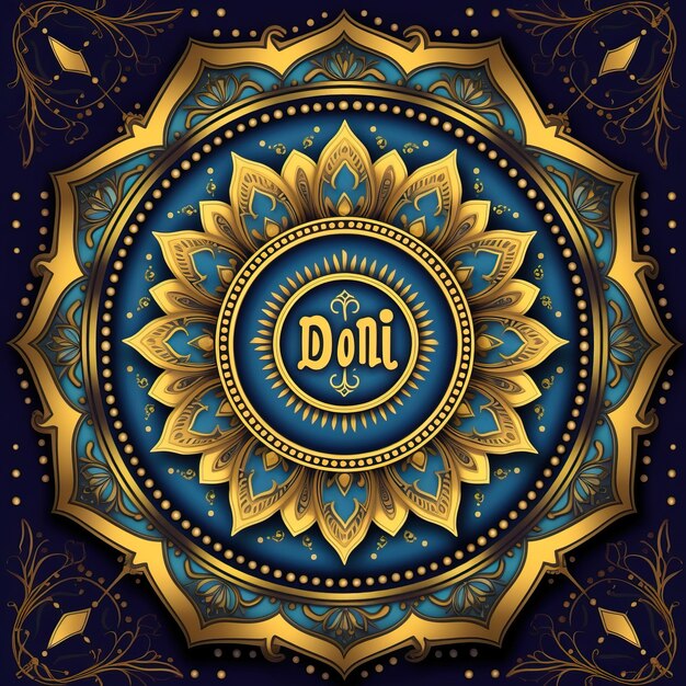 un'illustrazione digitale di un motivo floreale oro e blu con la parola dole su di esso