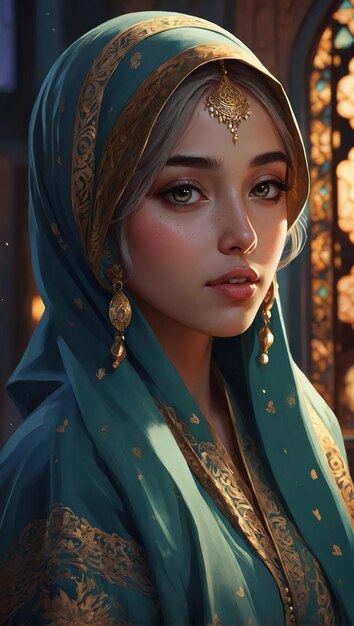 Un'illustrazione digitale di una bella ragazza nelle vibrazioni del Ramadan