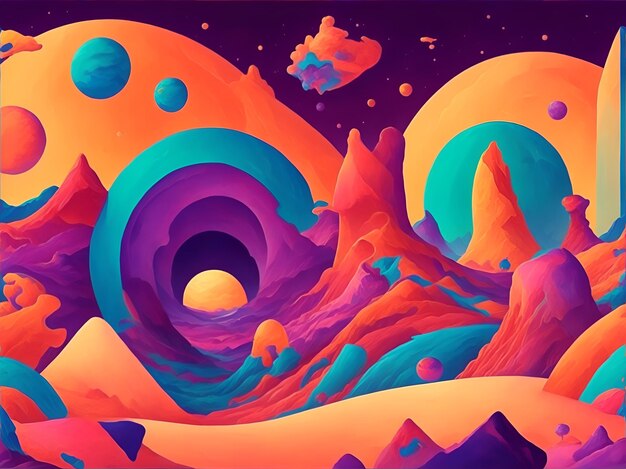 Un'illustrazione disegnata a mano di forme astratte e un'atmosfera surreale