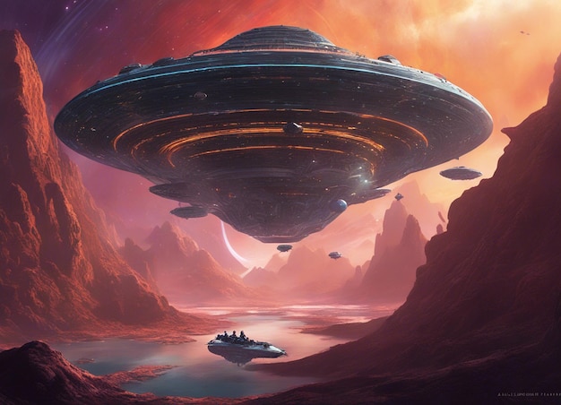 Un'illustrazione futuristica di una scena spaziale sci-fi della galassia