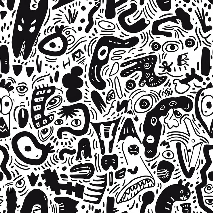 Foto un'illustrazione in bianco e nero di un gruppo di persone con facce e facce