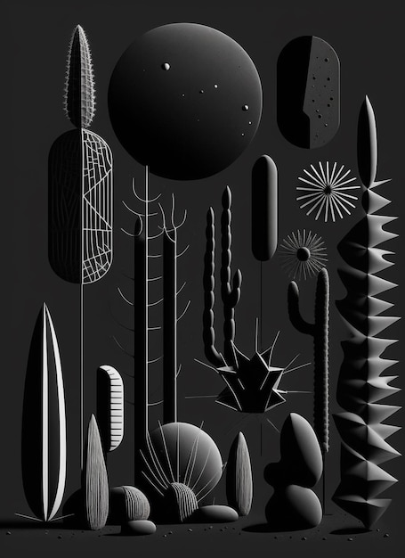 un'illustrazione in bianco e nero di una varietà di oggetti ai