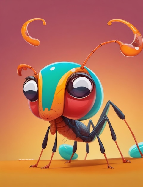 Un'illustrazione in stile cartone animato di una formica con caratteristiche esagerate e colori vivaci