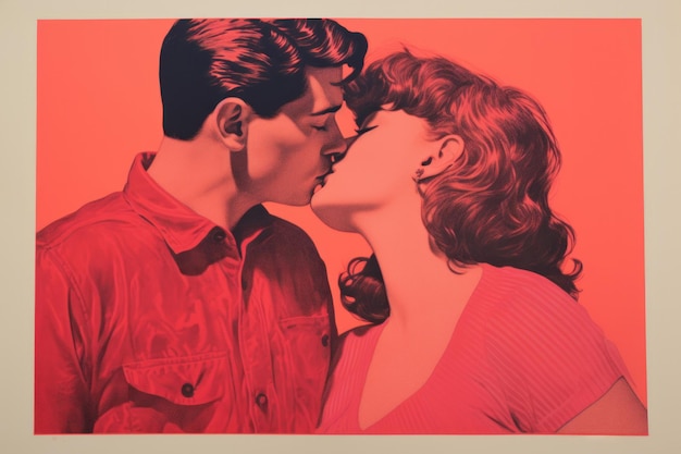 Un'illustrazione in stile vintage di una coppia romantica innamorata del concetto di San Valentino