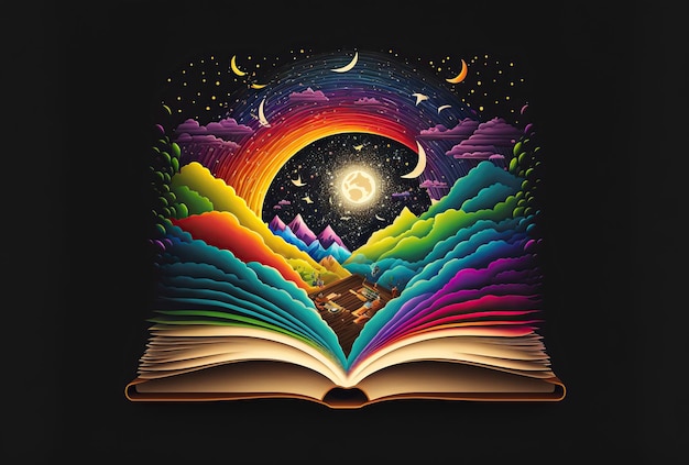 un'illustrazione magica e multicolore libro aperto fantasia illustrazione 3D