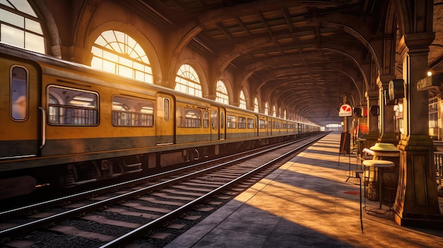 Un'illustrazione realistica della foto di una stazione ferroviaria storica Edificio generativo della stazione ferroviaria AI