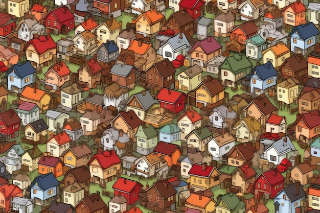 un'illustrazione su larga scala di un villaggio colorato.