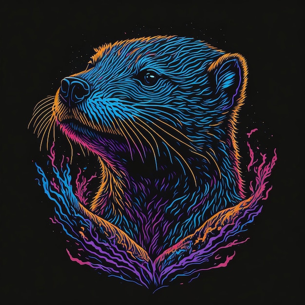 Un'illustrazione vettoriale colorata di lontra su sfondo nero