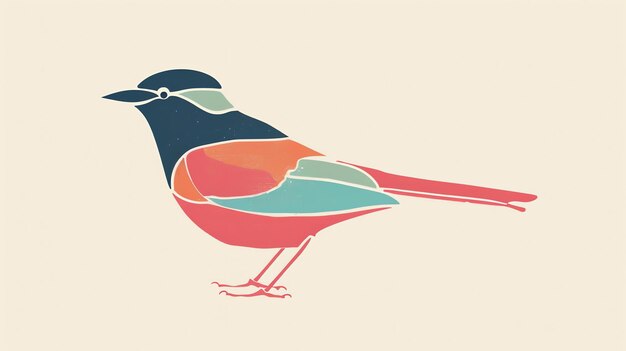 Un'illustrazione vettoriale minimalista di un uccello colorato L'uccello ha una testa nera una pancia blu e una coda rossa È in piedi su un ramo