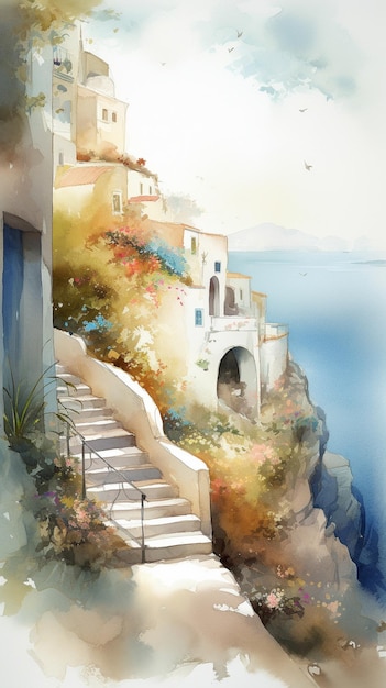 Un'illustrazione vettoriale mozzafiato dell'isola di Santorini Grecia Immagine AI generativa