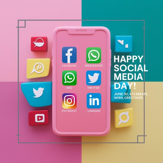 Un'illustrazione vibrante e stravagante che presenta una giornata dei social media