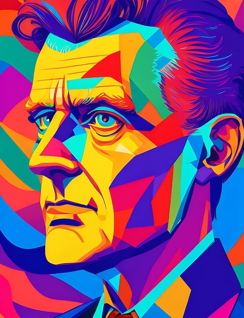 Un'illustrazione vivace di Ludwig Wittgenstein resa in stile fumetto