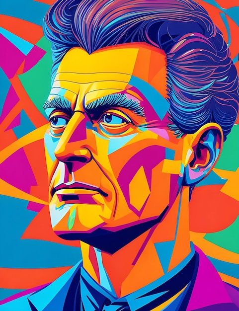 Un'illustrazione vivace di Ludwig Wittgenstein resa in stile fumetto