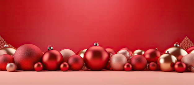 Un'immagine 3D con uno sfondo natalizio rosso che può essere utilizzata per l'inserimento di prodotti o un sito web