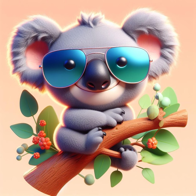 Un'immagine 3D di un koala con gli occhiali da sole