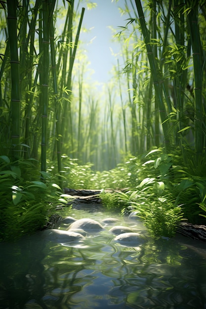 un'immagine 3D di una foresta di bambù