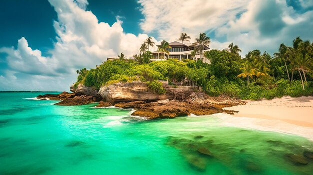 Un'immagine accattivante di una lussuosa villa sull'oceano che offre una fuga privata e serena per i viaggiatori più esigenti