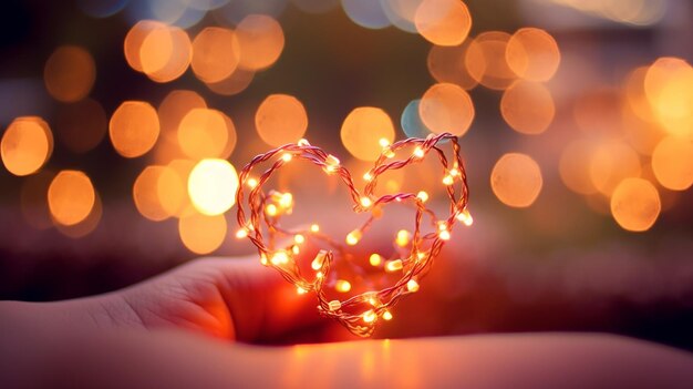 Un'immagine affascinante con un cuore luminoso circondato da un bellissimo effetto bokeh