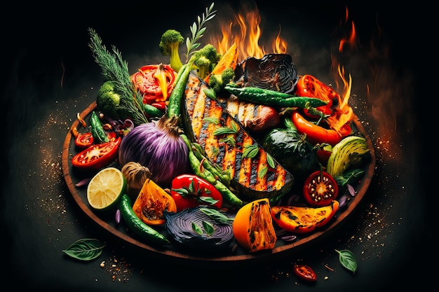 Un'immagine appetitosa di verdure grigliate compresi i peperoni