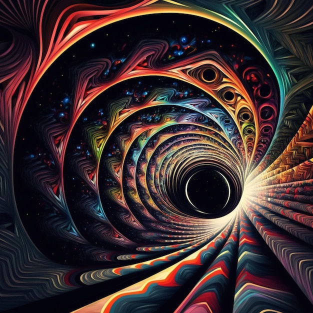 Un'immagine astratta colorata di una spirale con la parola mente su di essa.