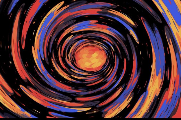 Un'immagine astratta colorata di una spirale con un centro giallo.