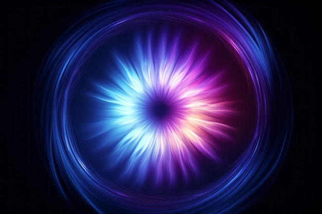 un'immagine astratta di una luce blu e viola al centro di uno sfondo scuro
