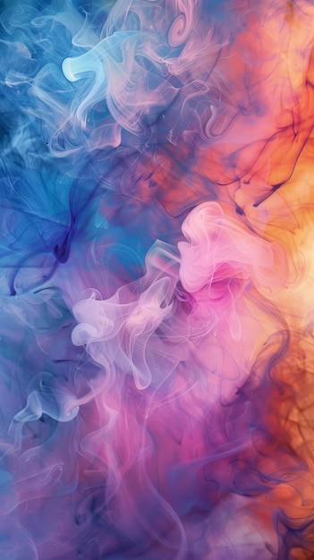 Un'immagine avvincente che cattura l'interazione dei vortici di fumo in un caleidoscopio di sfumature blu e rosa