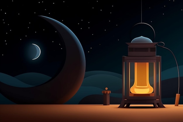 Un'immagine cartoon di una lanterna con la luna sullo sfondo